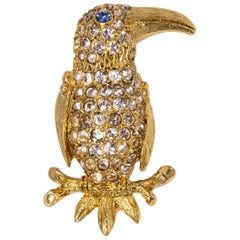 Oscar de la Renta Embellished Jeweled Toucan Pin Brooch, Pave Rose Crystals
