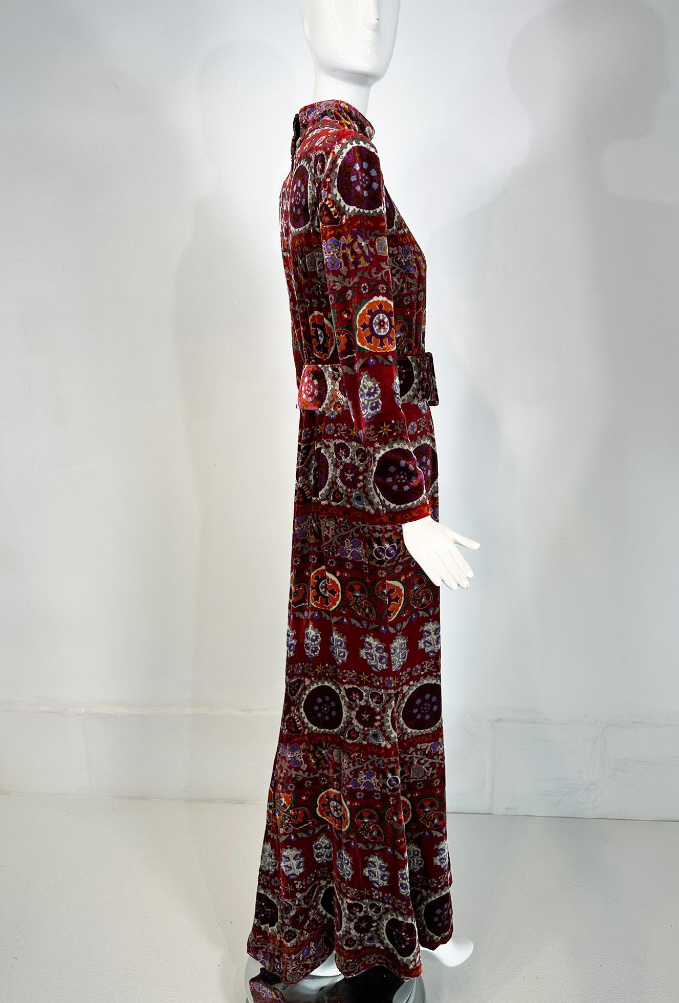 Oscar de la Renta Exotic Printed & Silver Stenciled Silk Velvet Evening Dress 8 For Sale 5