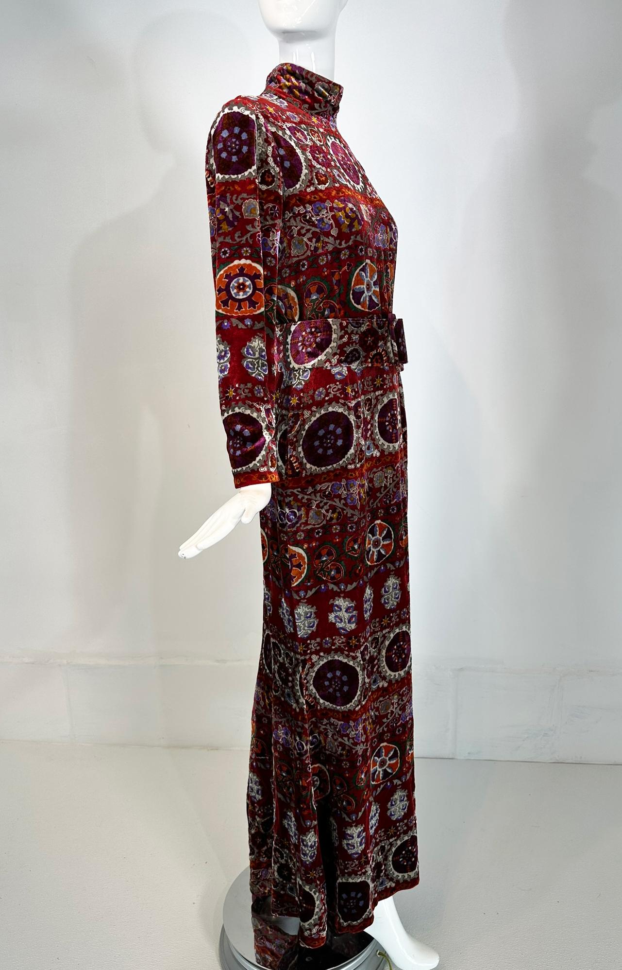 Oscar de la Renta Exotic Printed & Silver Stenciled Silk Velvet Evening Dress 8 For Sale 6