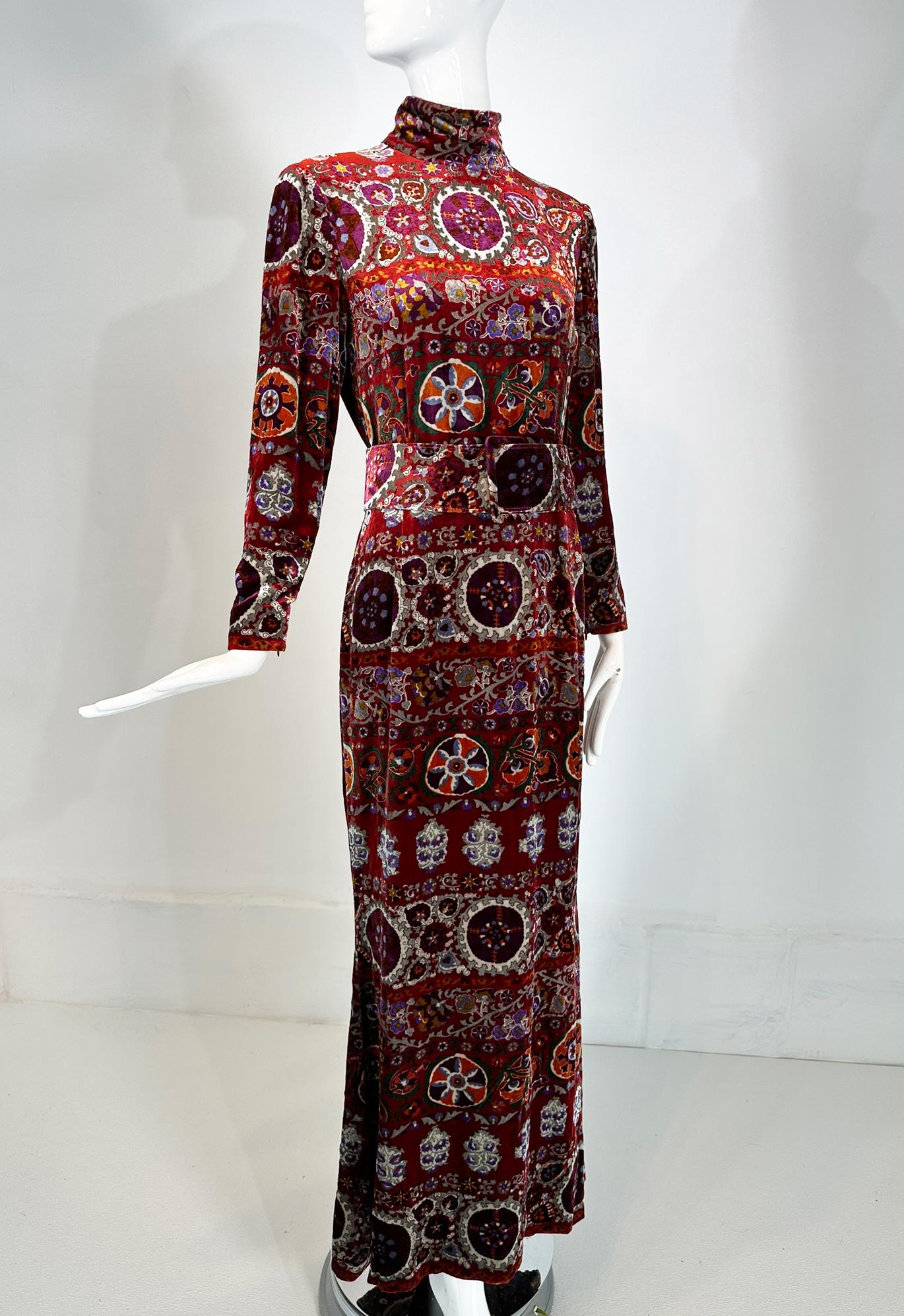 Oscar de la Renta Exotic Printed & Silver Stenciled Silk Velvet Evening Dress 8 For Sale 7