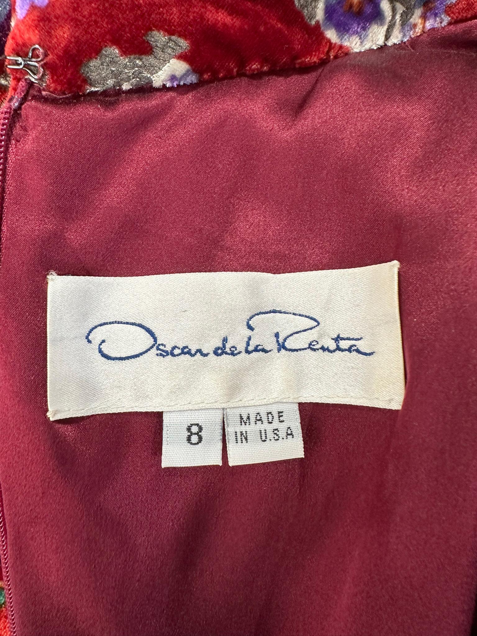 Oscar de la Renta Exotic Printed & Silver Stenciled Silk Velvet Evening Dress 8 For Sale 14
