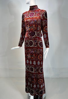 Oscar de la Renta Exotic Printed & Silver Stenciled Silk Velvet Evening Dress 8