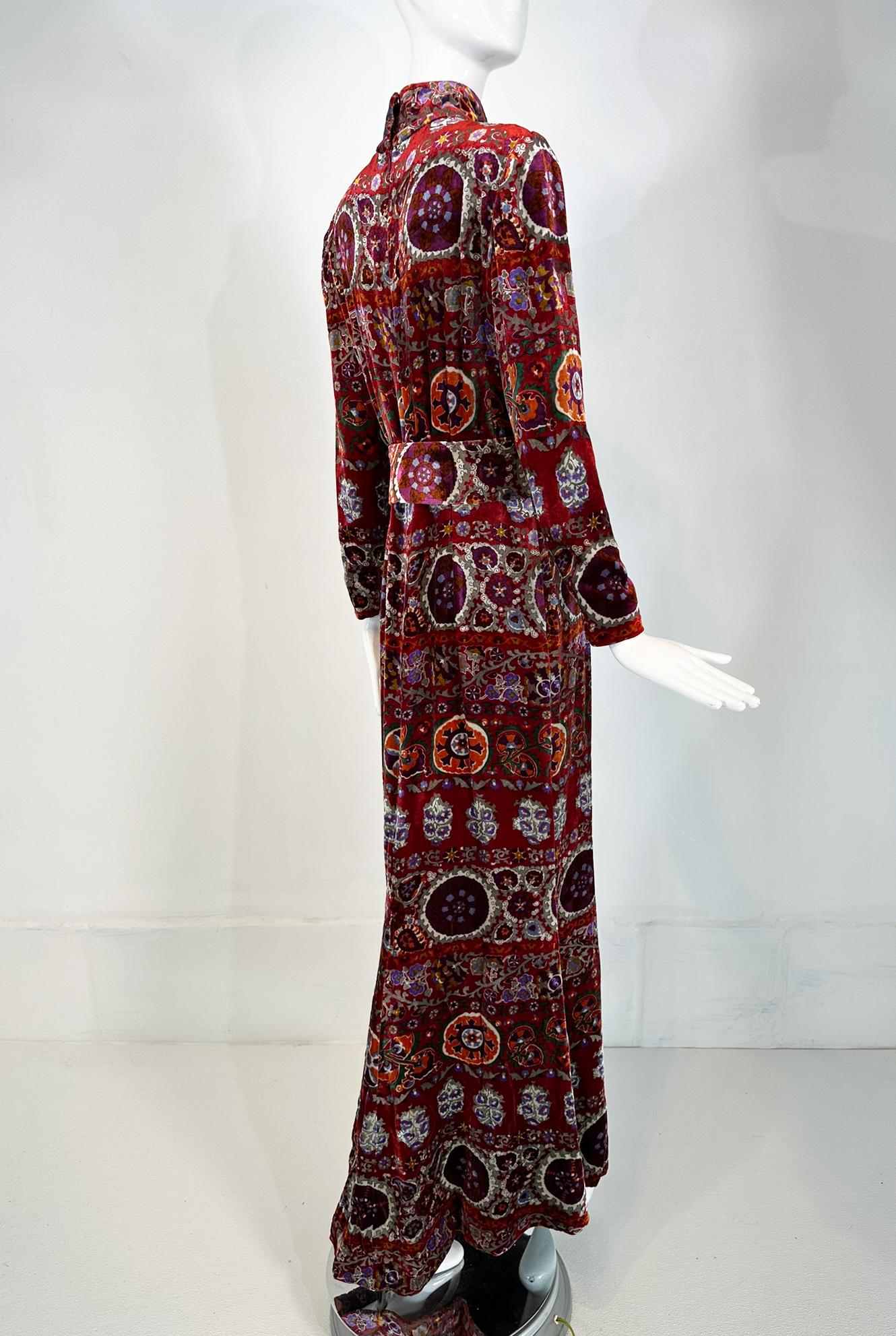Oscar de la Renta Exotic Printed & Silver Stenciled Silk Velvet Evening Dress 8 For Sale 4