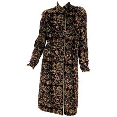 Oscar De La Renta - Manteau en velours chocolat foncé richement orné, automne-hiver 2003 