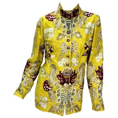 Oscar De La Renta F/W 2003 Silk Yellow Metallic Embroidery Beaded Long Jacket 