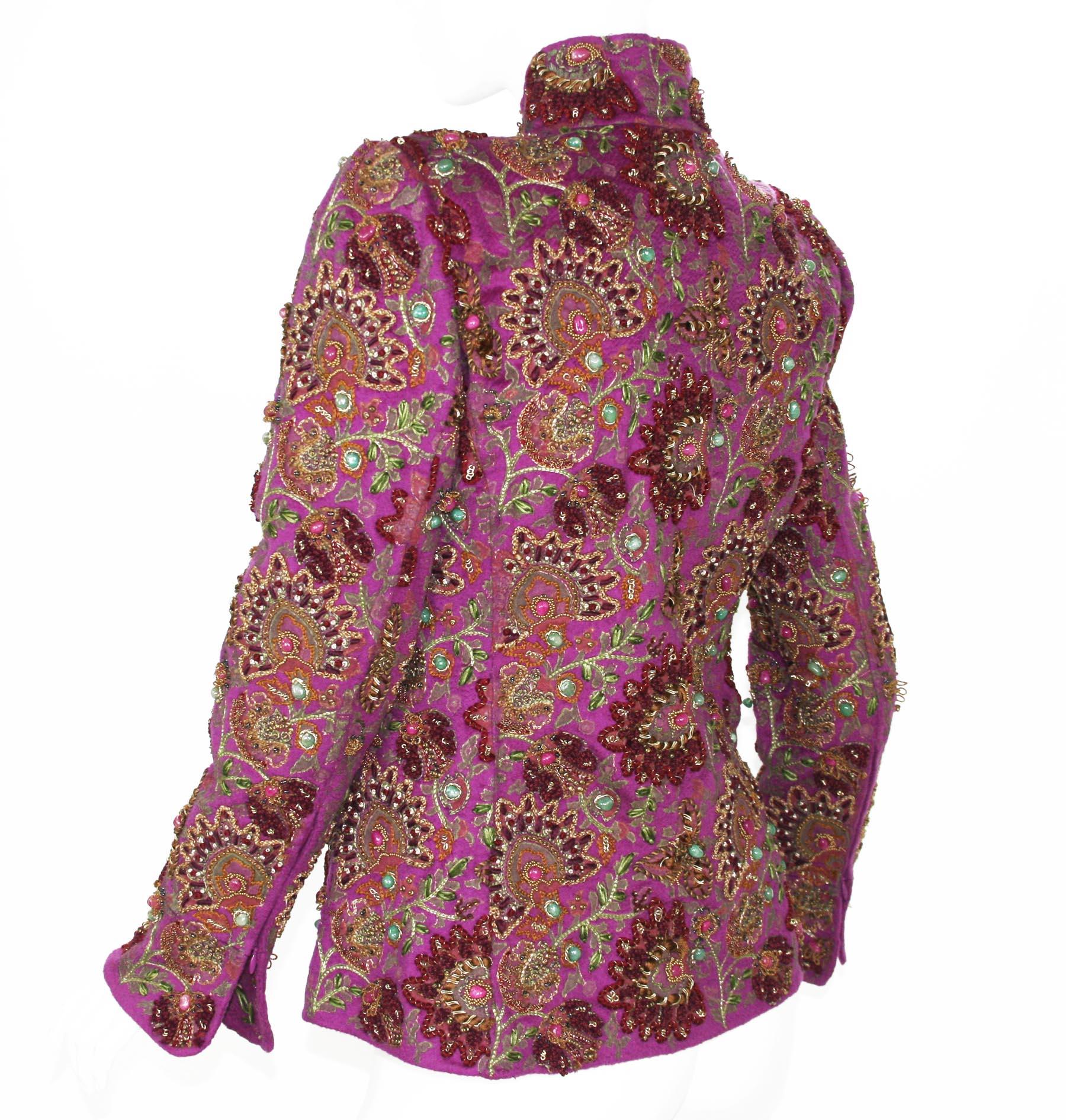 Oscar De La Renta - Veste brodée et cloutée en cachemire en édition limitée, taille 4, automne-hiver 2004 Excellent état - En vente à Montgomery, TX