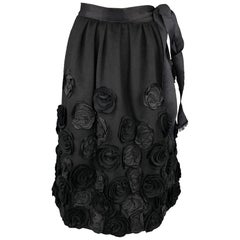 OSCAR DE LA RENTA F/W 2006 Size 6 Black Wool & Angora Floral Embellished Skirt