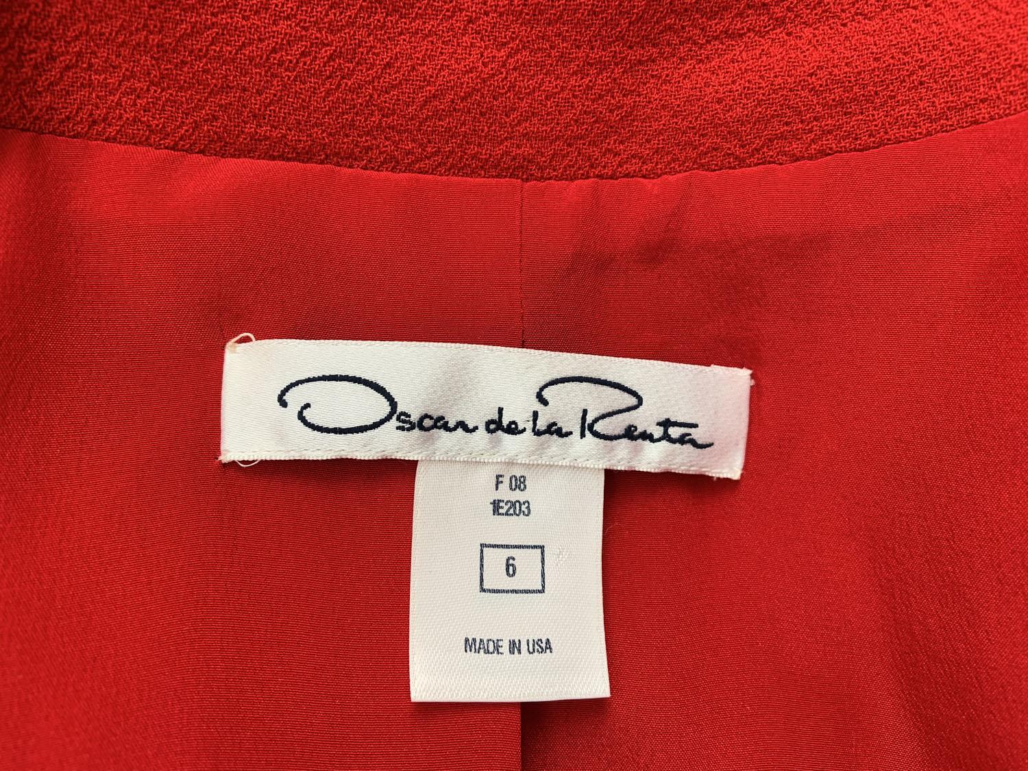 Oscar de la Renta H/W 2008 Laufsteg Anzug aus Wolle in Rot und Schwarz mit Paillettenrock, US Größe 6 im Angebot 7