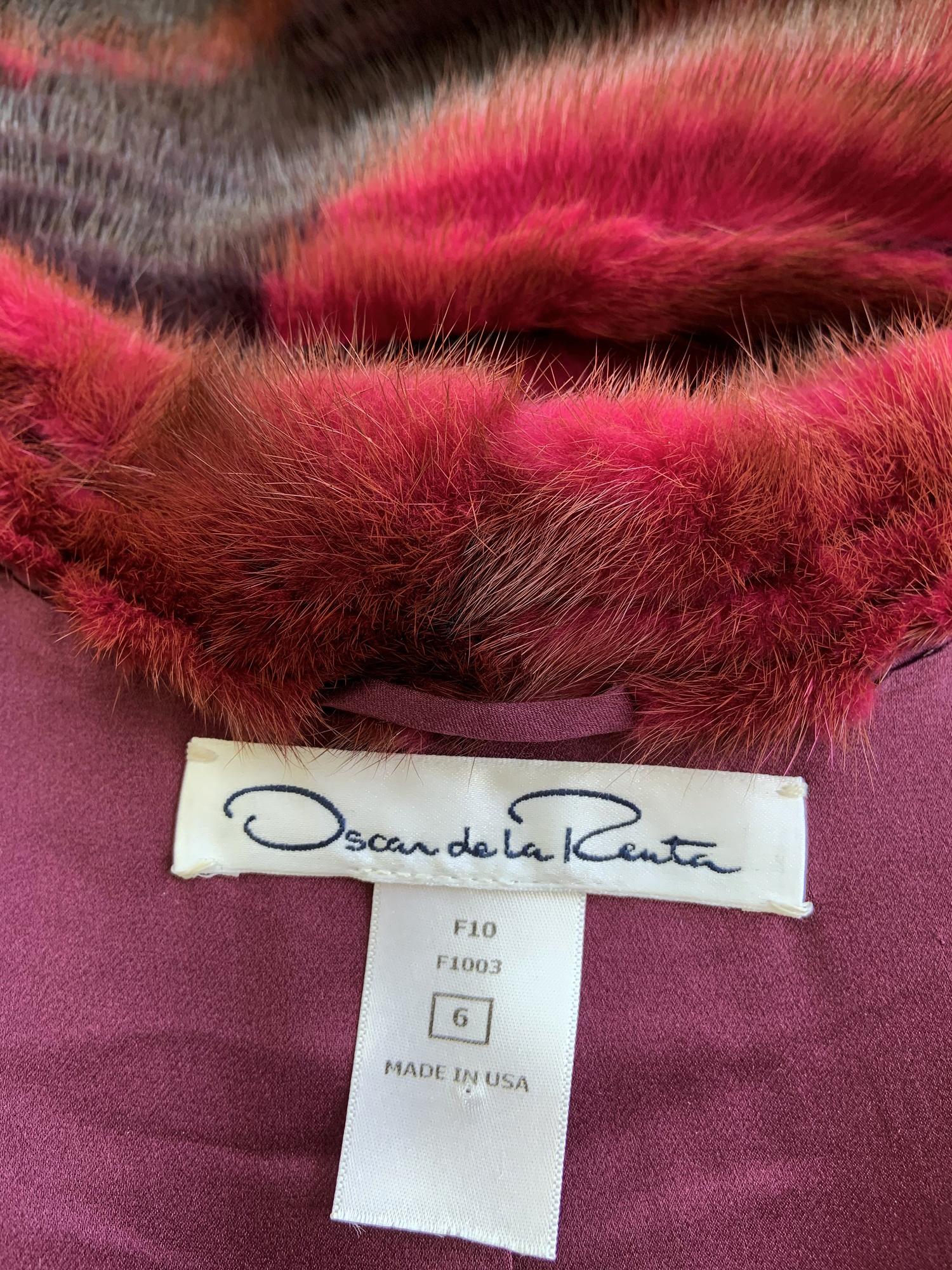 Women's Oscar De La Renta F/W 2010 Magenta Orchid Mink Coat Jacket size US 6 For Sale