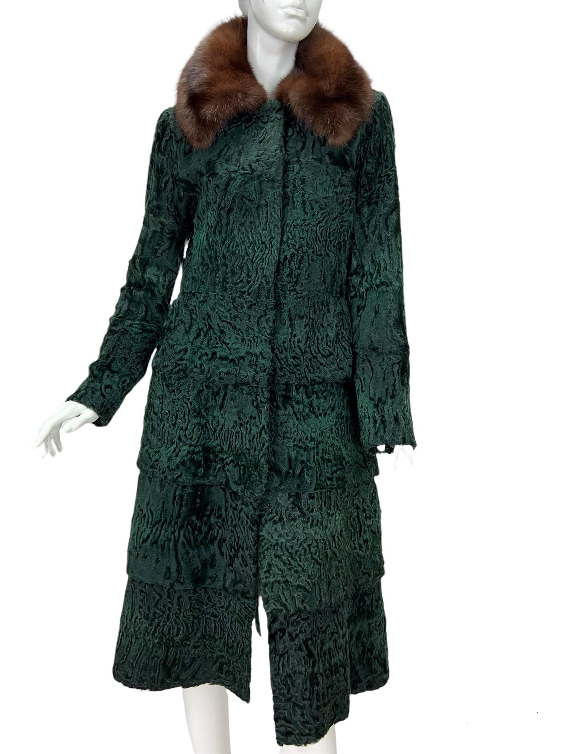 Oscar De La Renta Green Persian Lamb with Russian Sable Collar Coat
F/W 2011 Collection
US size - 4
100% Real Fur - Persian Lamb, Russian Sable Collar, Dark Green Color, A-Line Style with Layered Skirt, Hook and Eye Closure, Fully Lined, Personal