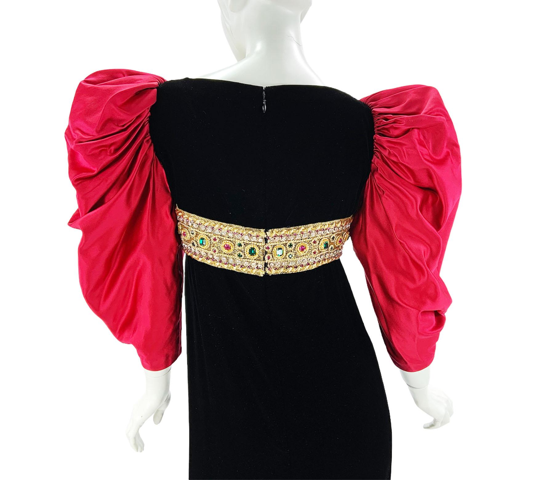 Oscar de la Renta F/W Runway 1984 Black Velvet Embellished Dress Gown US 8 For Sale 1