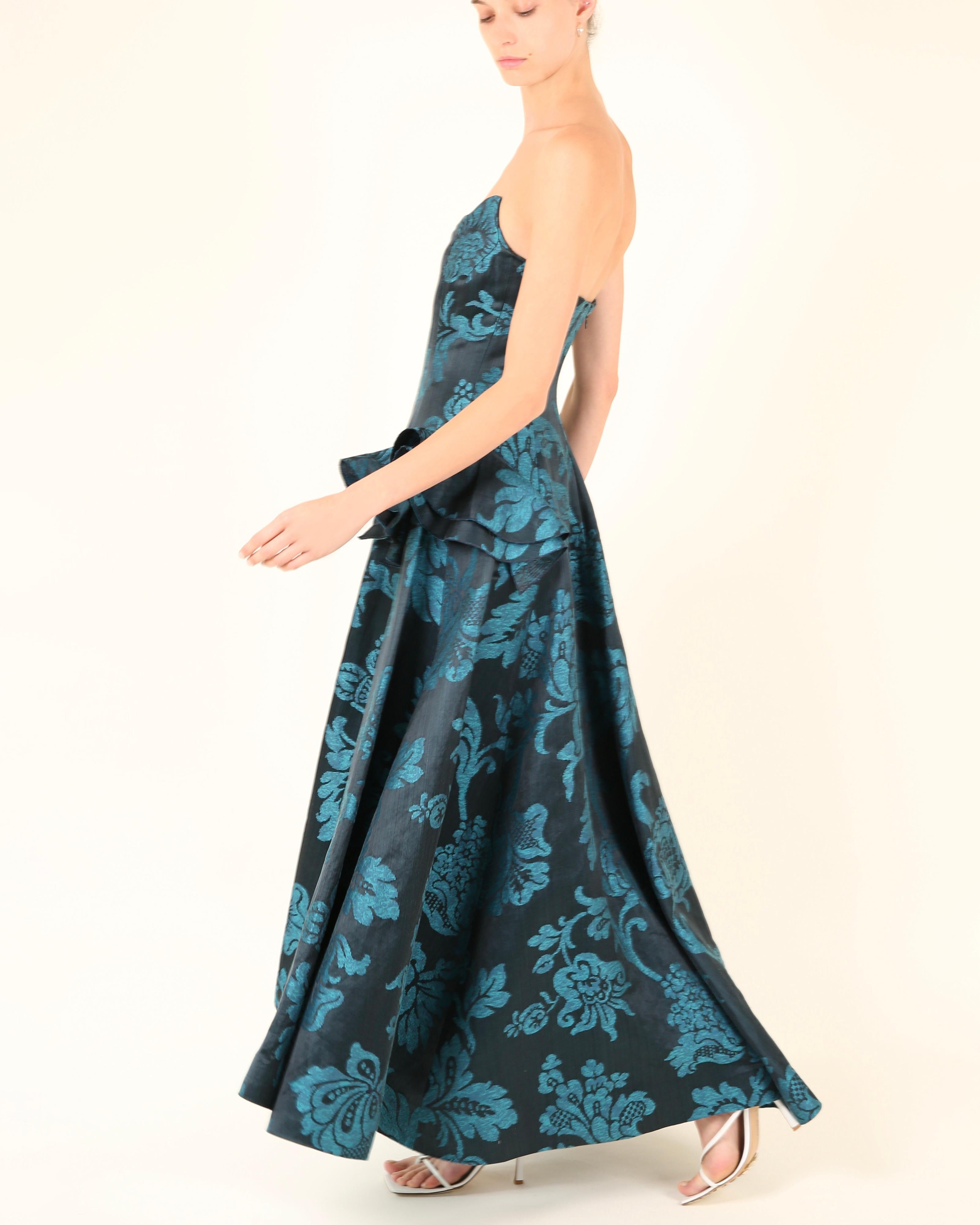 Oscar de la Renta F/W06 strapless floral blue teal fit and flare dress gown XS For Sale 8