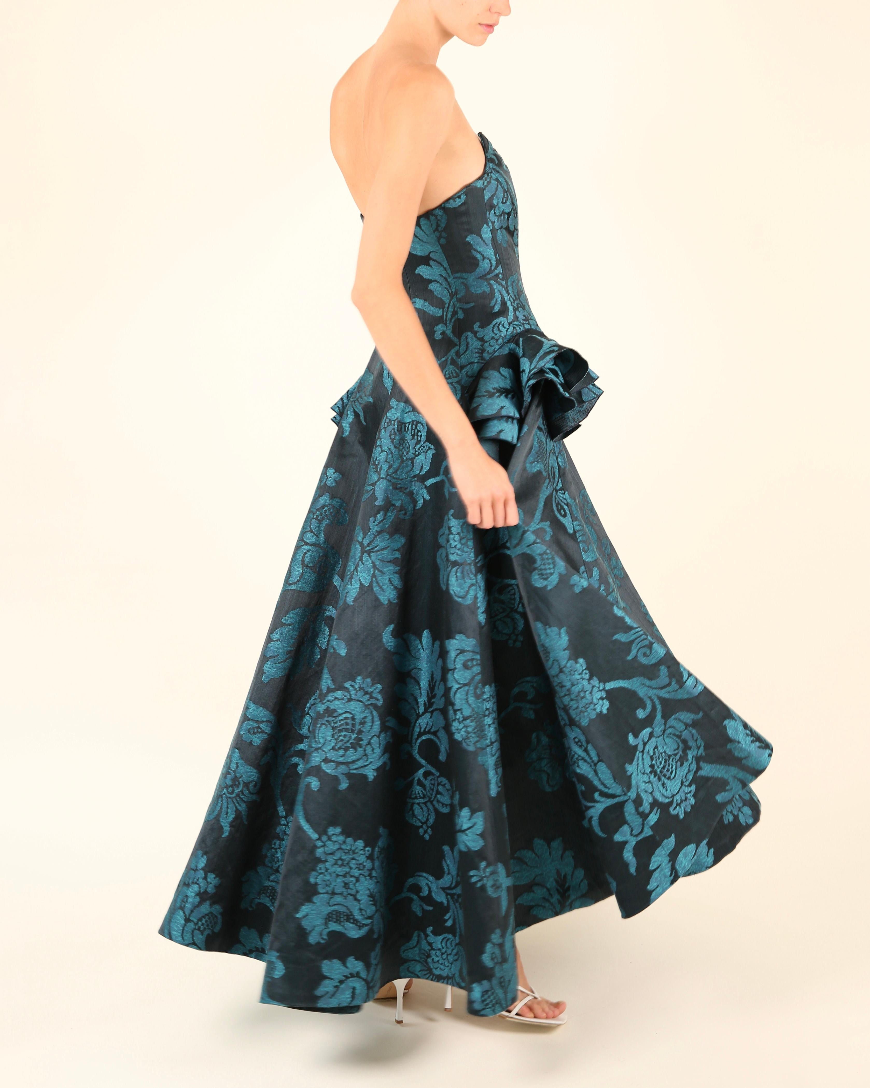 Oscar de la Renta F/W06 strapless floral blue teal fit and flare dress gown XS For Sale 10