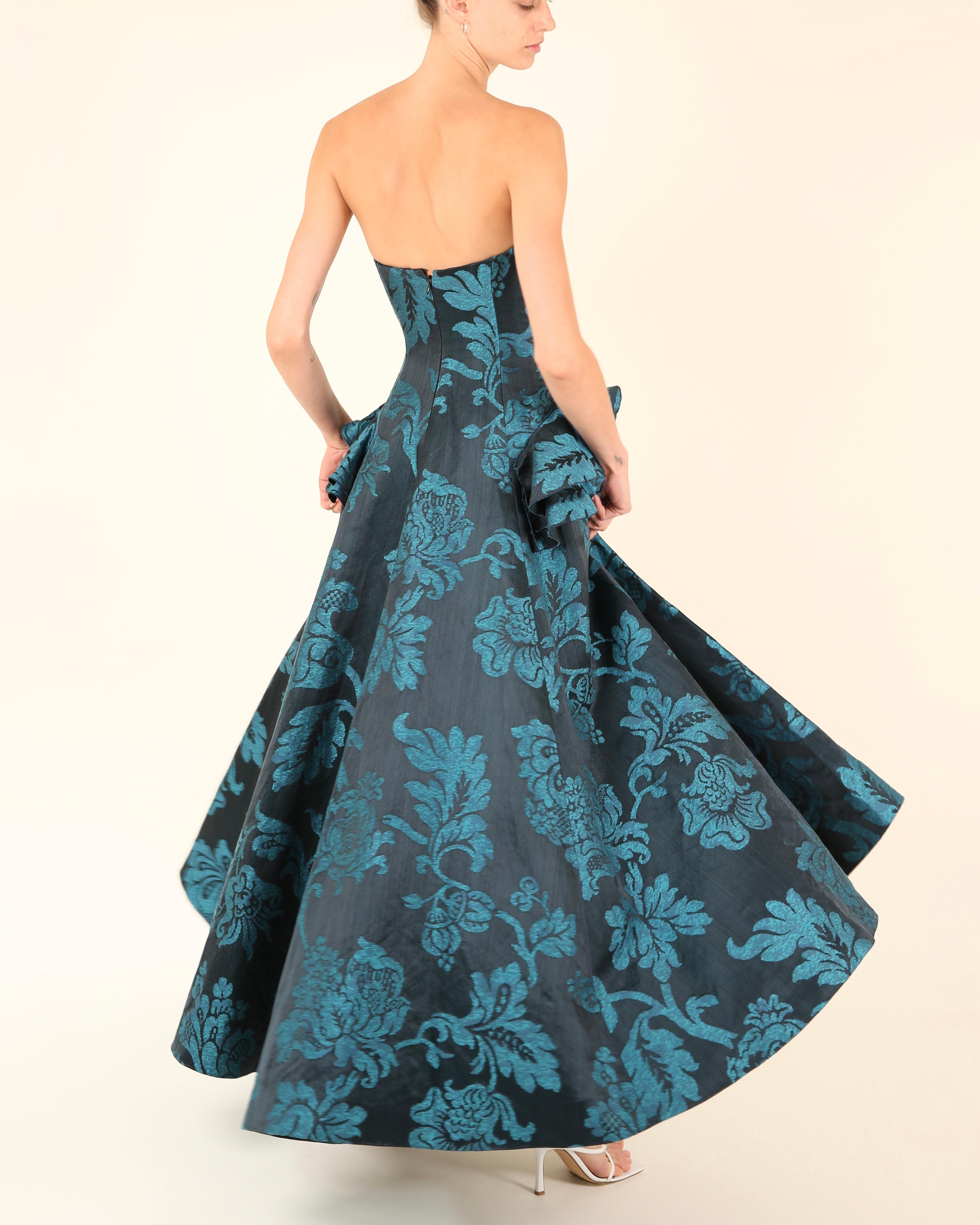 Oscar de la Renta F/W06 strapless floral blue teal fit and flare dress gown XS For Sale 11