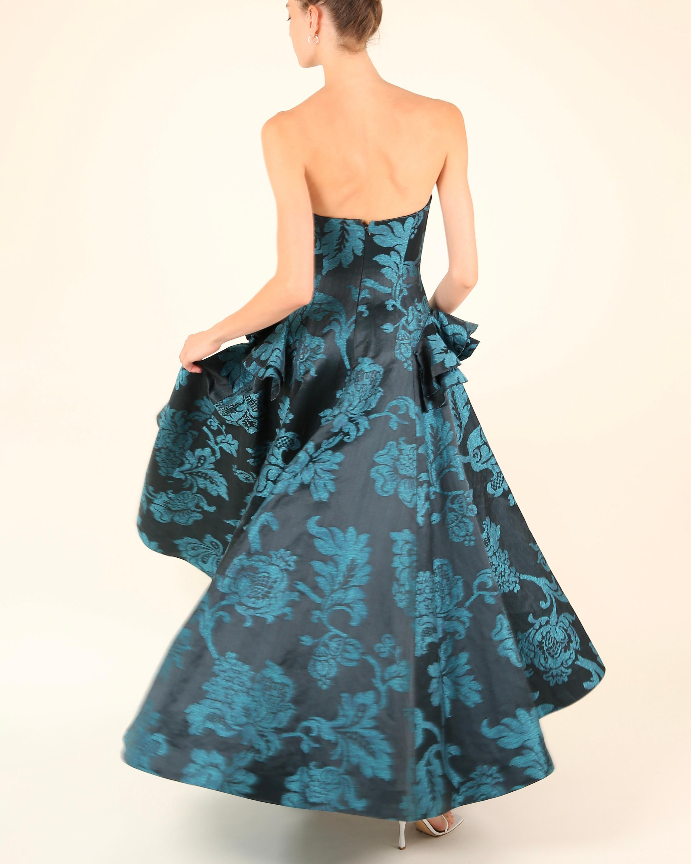 Oscar de la Renta F/W06 strapless floral blue teal fit and flare dress gown XS For Sale 12