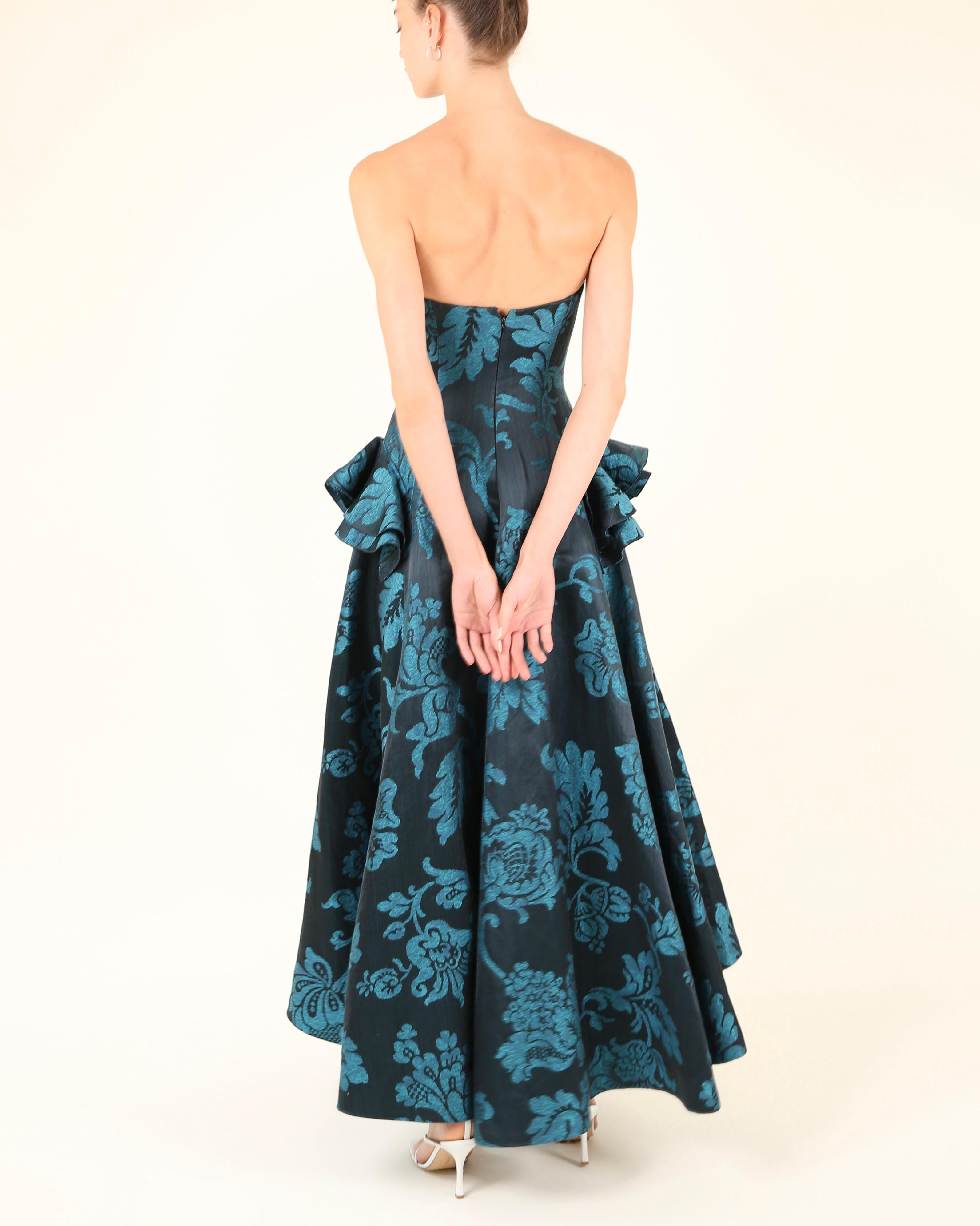 Oscar de la Renta F/W06 strapless floral blue teal fit and flare dress gown XS For Sale 13