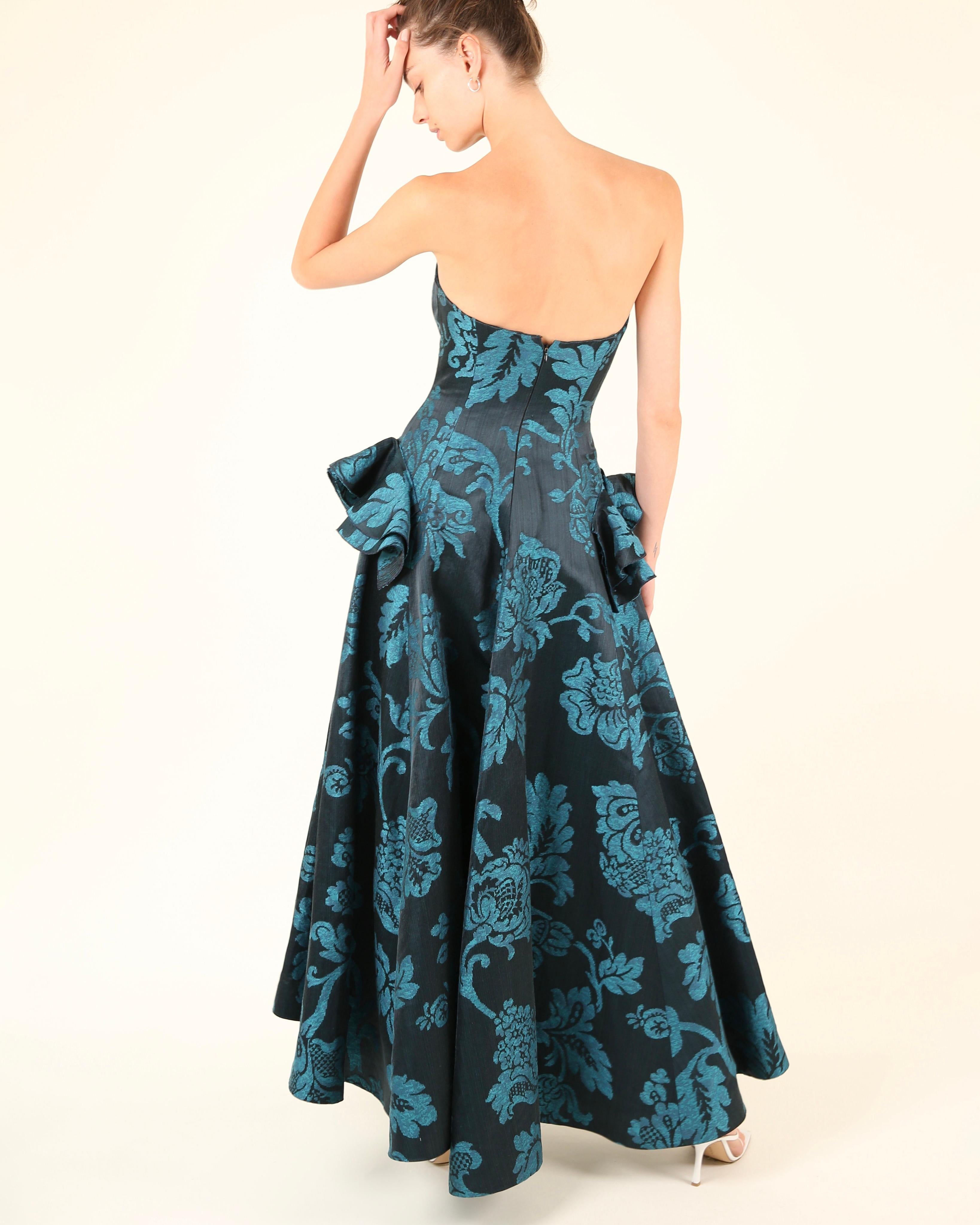 Oscar de la Renta F/W06 strapless floral blue teal fit and flare dress gown XS For Sale 14