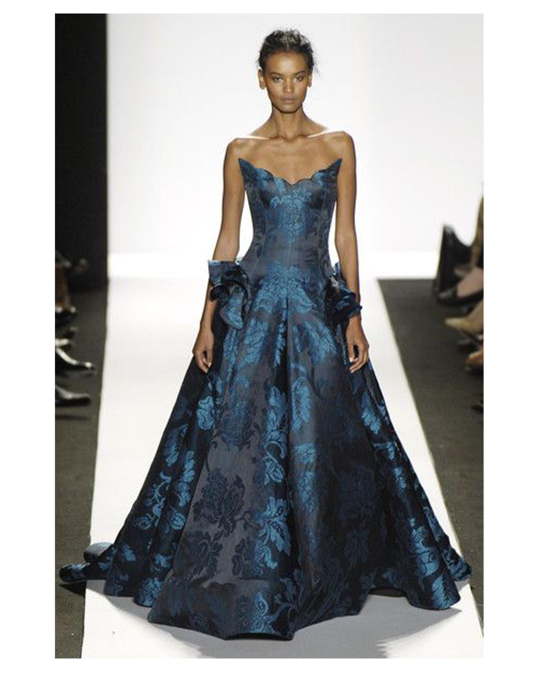 Oscar de la Renta F W06 strapless floral blue teal fit and flare dress gown XS