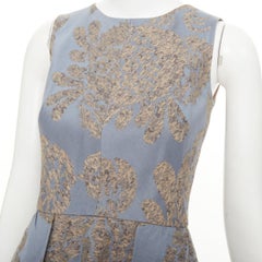 OSCAR DE LA RENTA F07 grey gold floral cotton flax jacquard dress US2 S