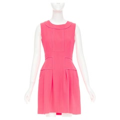 OSCAR DE LA RENTA F10 100% wool panelled round neck pleated A-line dress US2 S