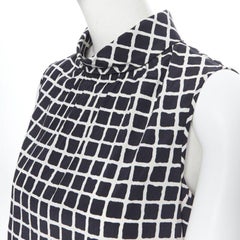 OSCAR DE LA RENTA F15 100% silk black white check print high neck top US4