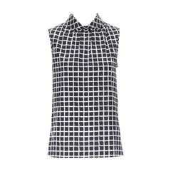 OSCAR DE LA RENTA F15 100% silk black white check print high neck top US4