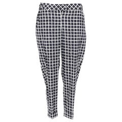 OSCAR DE LA RENTA F15 Pantalones elásticos de lana y algodón con estampado de cuadros blancos y negros US6