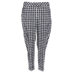 OSCAR DE LA RENTA F15 wool cotton black white check print elasticated pants US6