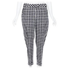 OSCAR DE LA RENTA F15 wool cotton black white check print elasticated pants US6