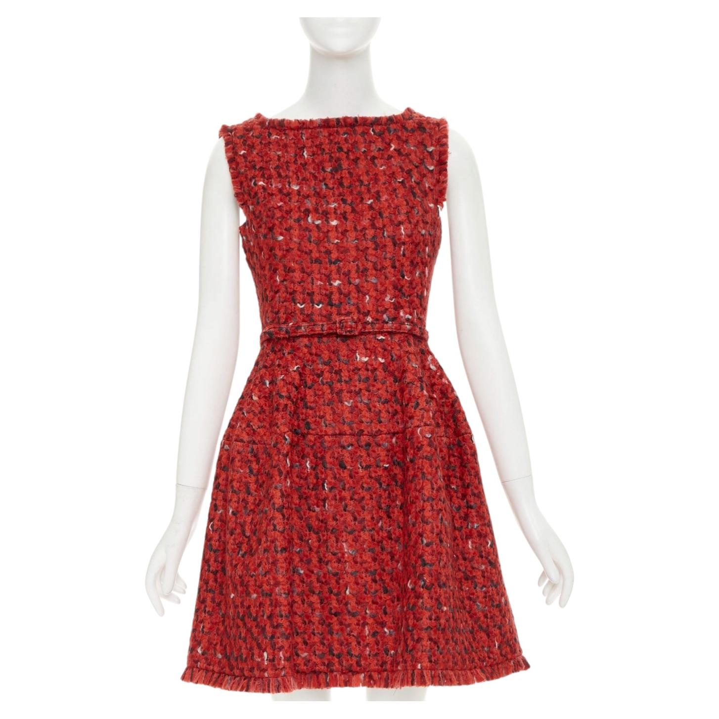 OSCAR DE LA RENTA F17 Boucle tweed wool cotton silk lined fit flare dress US6 M For Sale