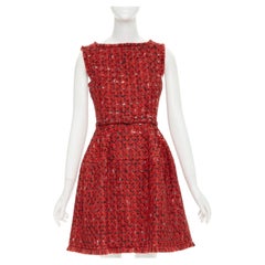 OSCAR DE LA RENTA F17 Boucle tweed wool cotton silk lined fit flare dress US6 M