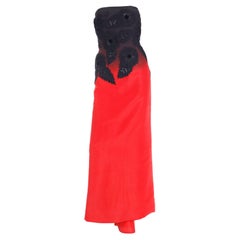 Oscar de la Renta F2008 Black & Red Ombre Embroidered Strapless Evening Dress