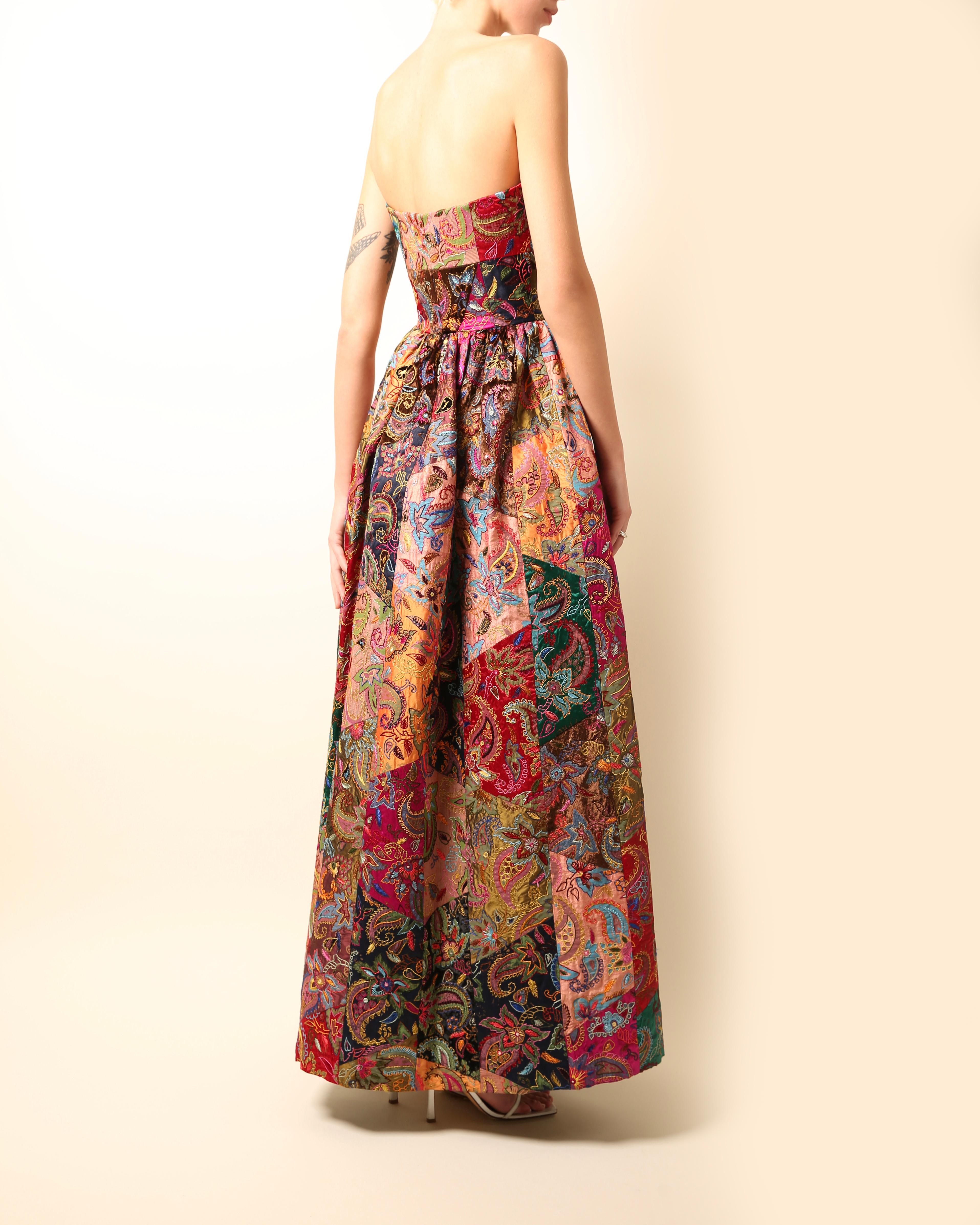 Oscar de la Renta Fall 2002 strapless tapestry flared patchwork gown dress US4 3