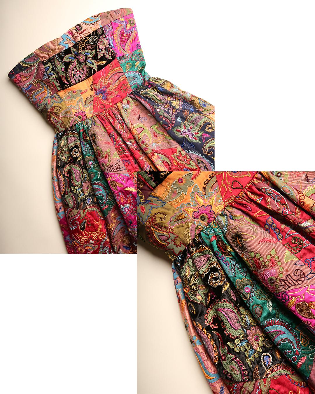 Oscar de la Renta Fall 2002 strapless tapestry flared patchwork gown dress US4 10