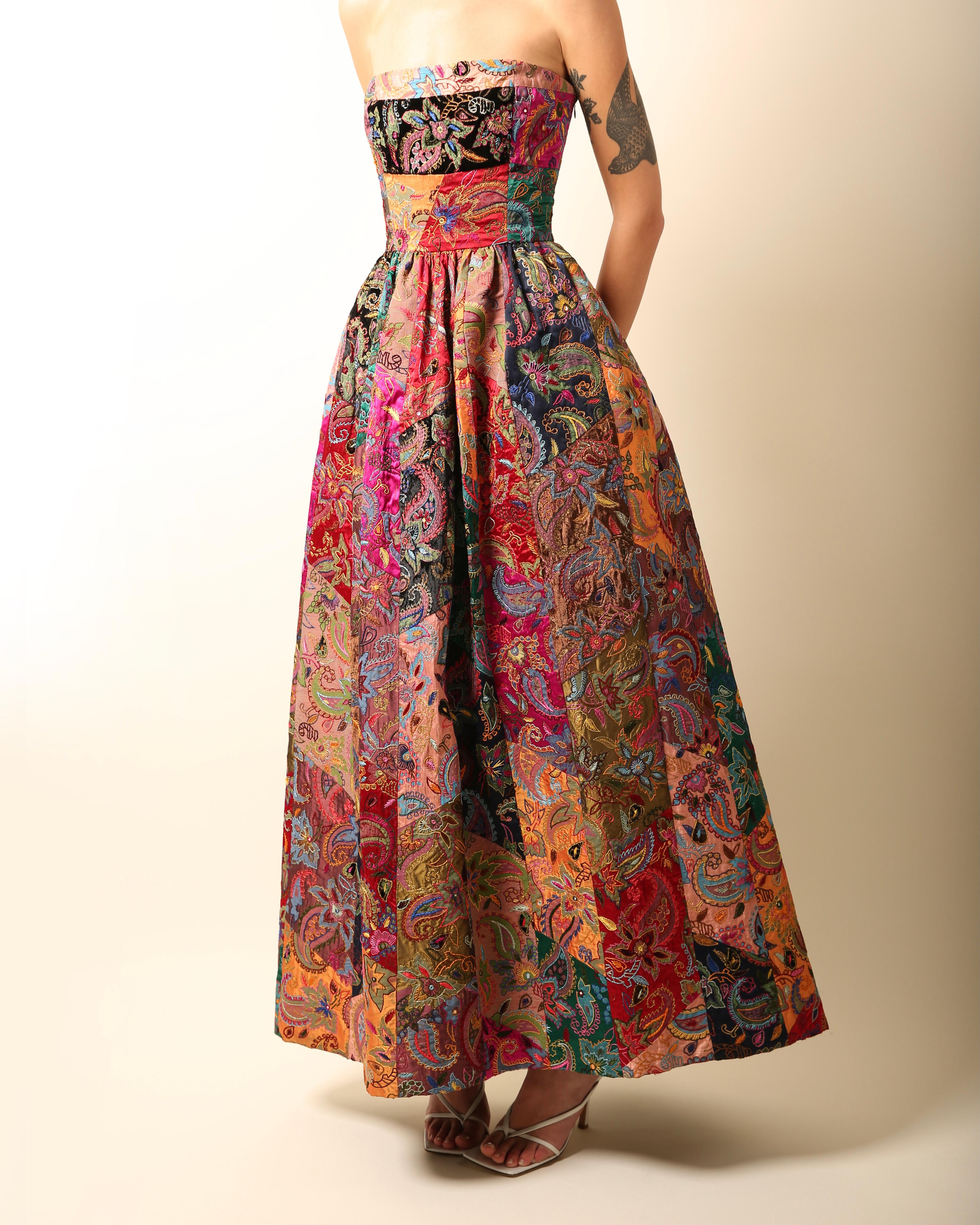 Women's Oscar de la Renta Fall 2002 strapless tapestry flared patchwork gown dress US4