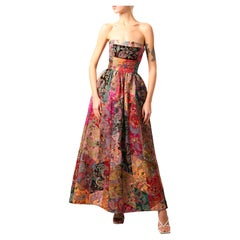 Oscar de la Renta Fall 2002 strapless tapestry flared patchwork gown dress US4