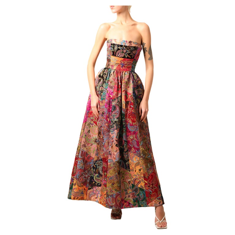 Oscar de la Renta Sleeveless Floral Tapestry Faille Dress in Mint Multi
