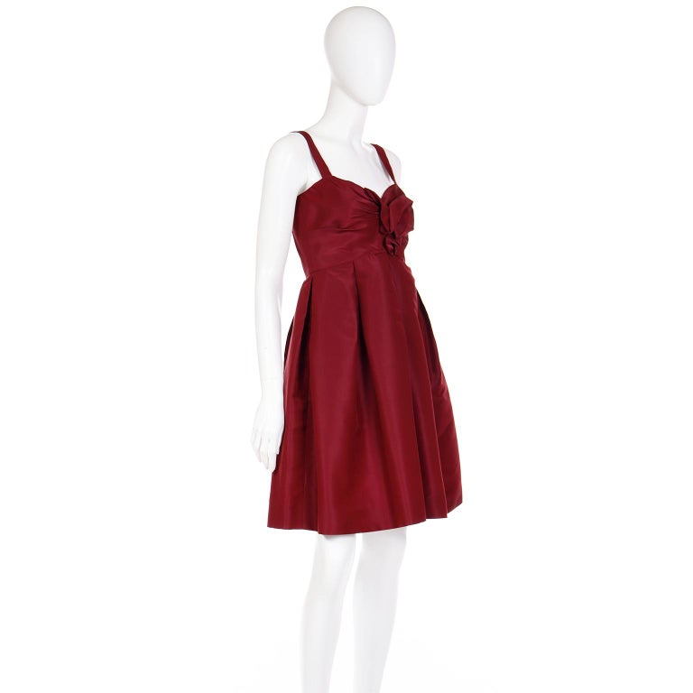 Oscar de la Renta Fall 2007 Burgundy Red Silk Evening Mini Dress In Excellent Condition For Sale In Portland, OR