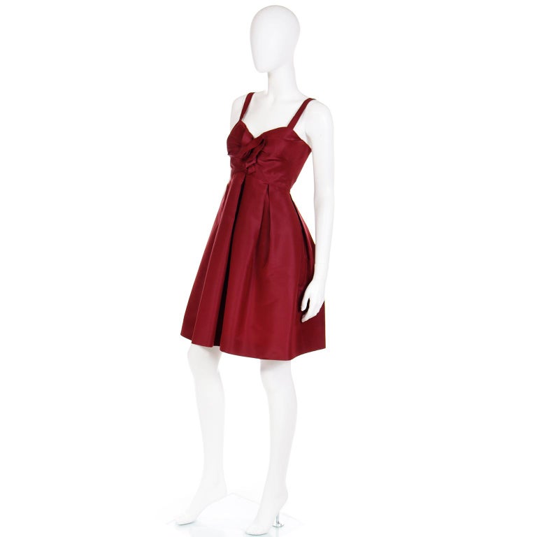 Oscar de la Renta Fall 2007 Burgundy Red Silk Evening Mini Dress For Sale 1