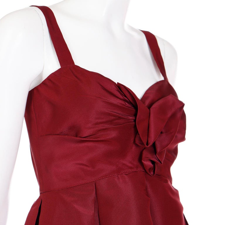 Oscar de la Renta Fall 2007 Burgundy Red Silk Evening Mini Dress For Sale 3
