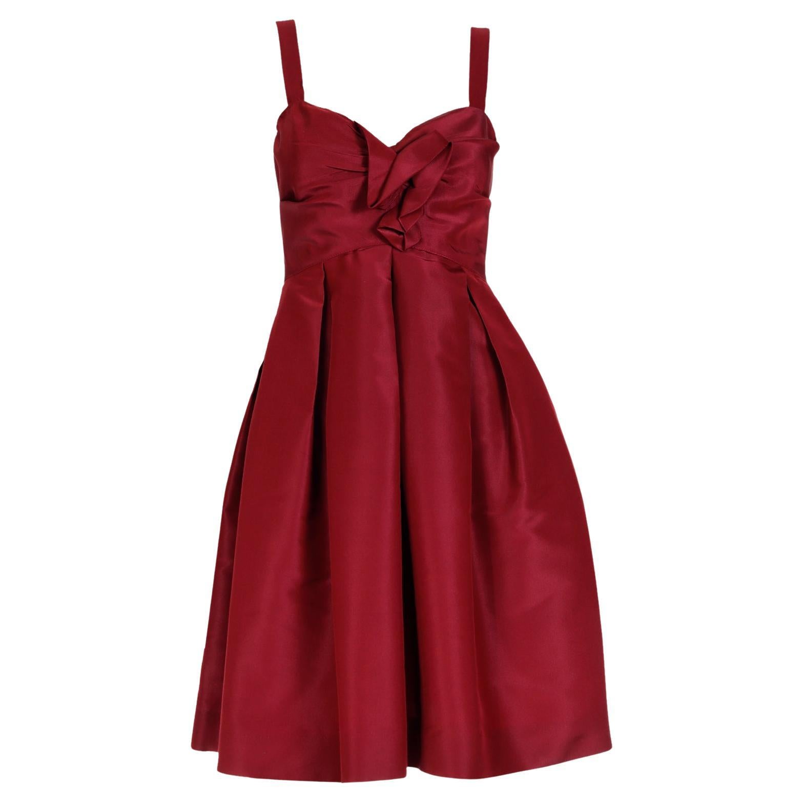 Oscar de la Renta Fall 2007 Burgundy Red Silk Evening Mini Dress For Sale