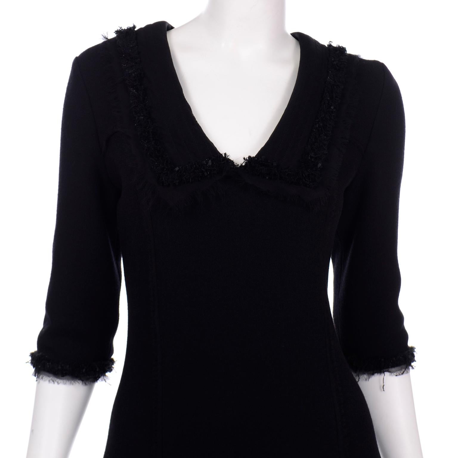 Women's Oscar de la Renta Fall 2010 Black Dress With Raw Edges & Sheer Panel Pleating For Sale