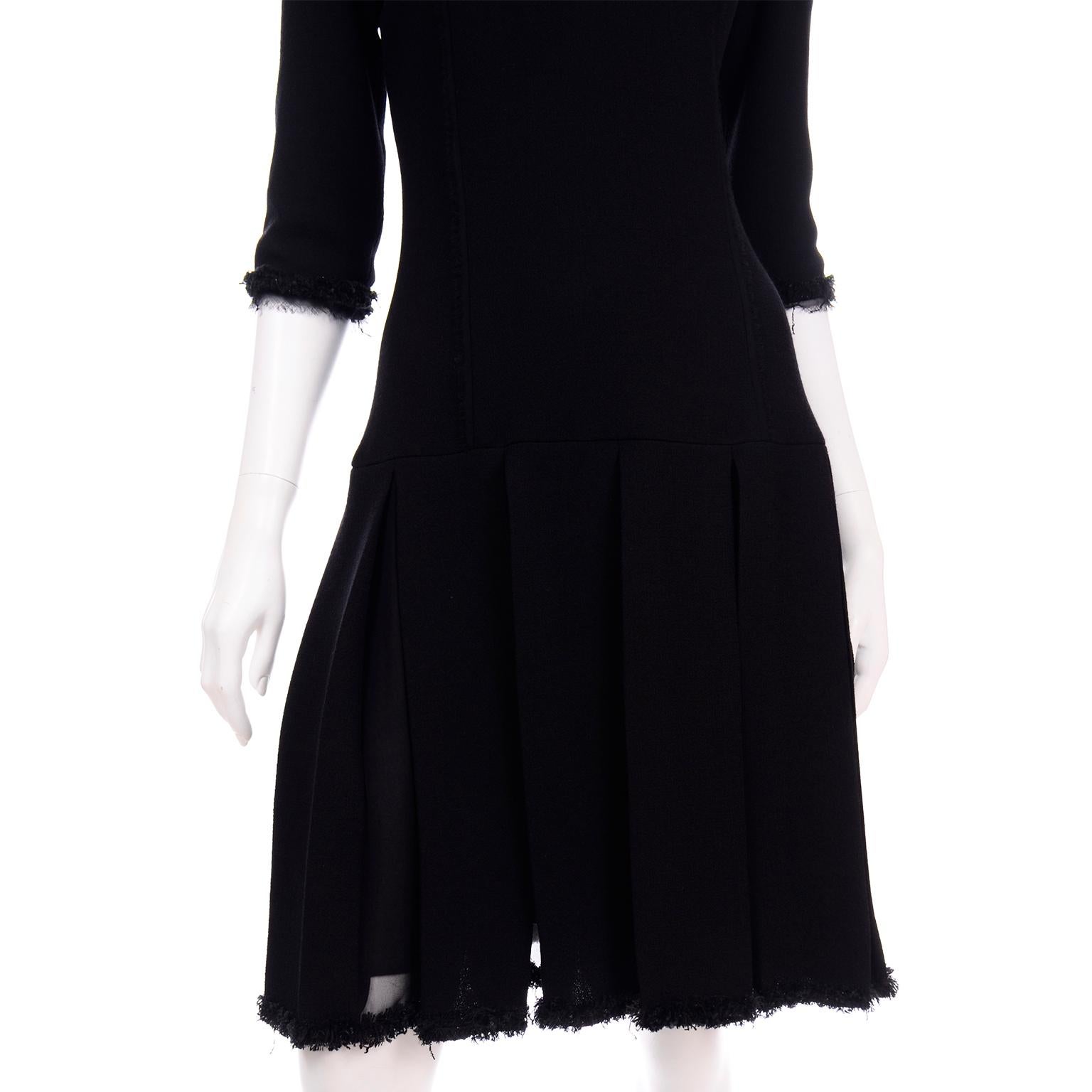 Oscar de la Renta Fall 2010 Black Dress With Raw Edges & Sheer Panel Pleating For Sale 1