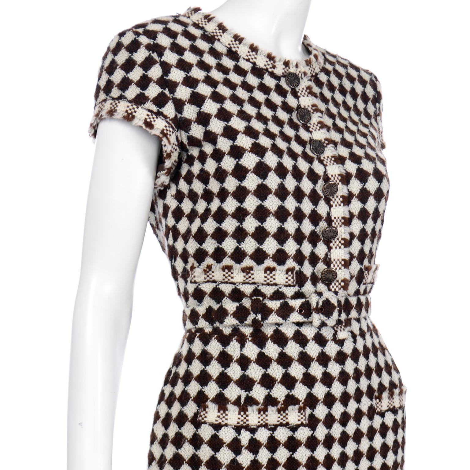 Gray Oscar de la Renta Fall 2010 Runway Dress in Brown Diamond Check Alpaca & Wool