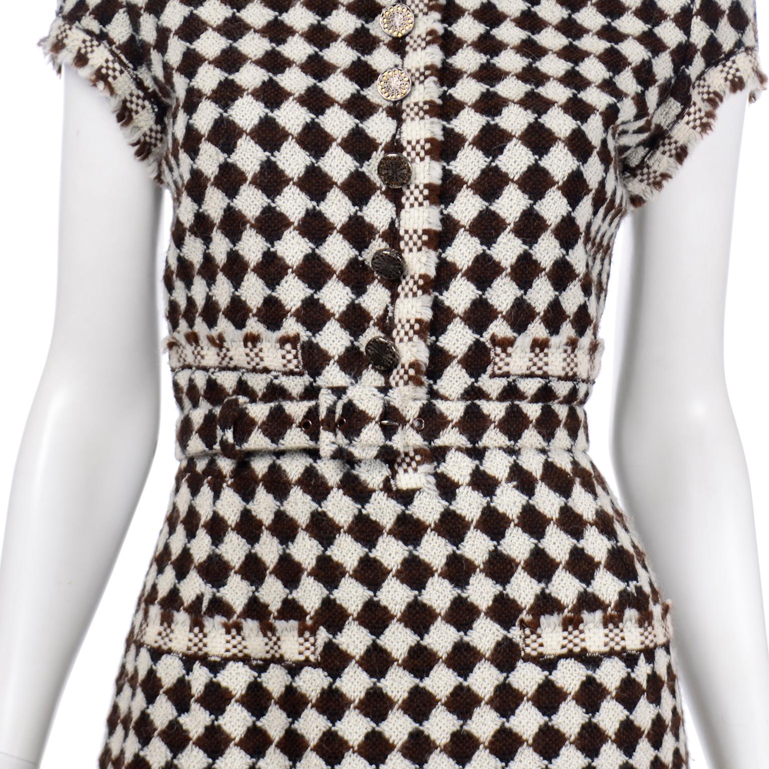 Oscar de la Renta Fall 2010 Runway Dress in Brown Diamond Check Alpaca & Wool In Excellent Condition In Portland, OR