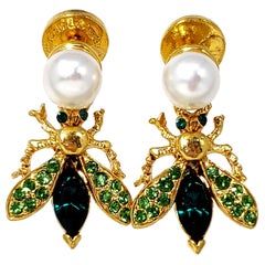 Oscar de la Renta - Boucles d'oreilles pendantes en fausses perles vertes et en bijoux