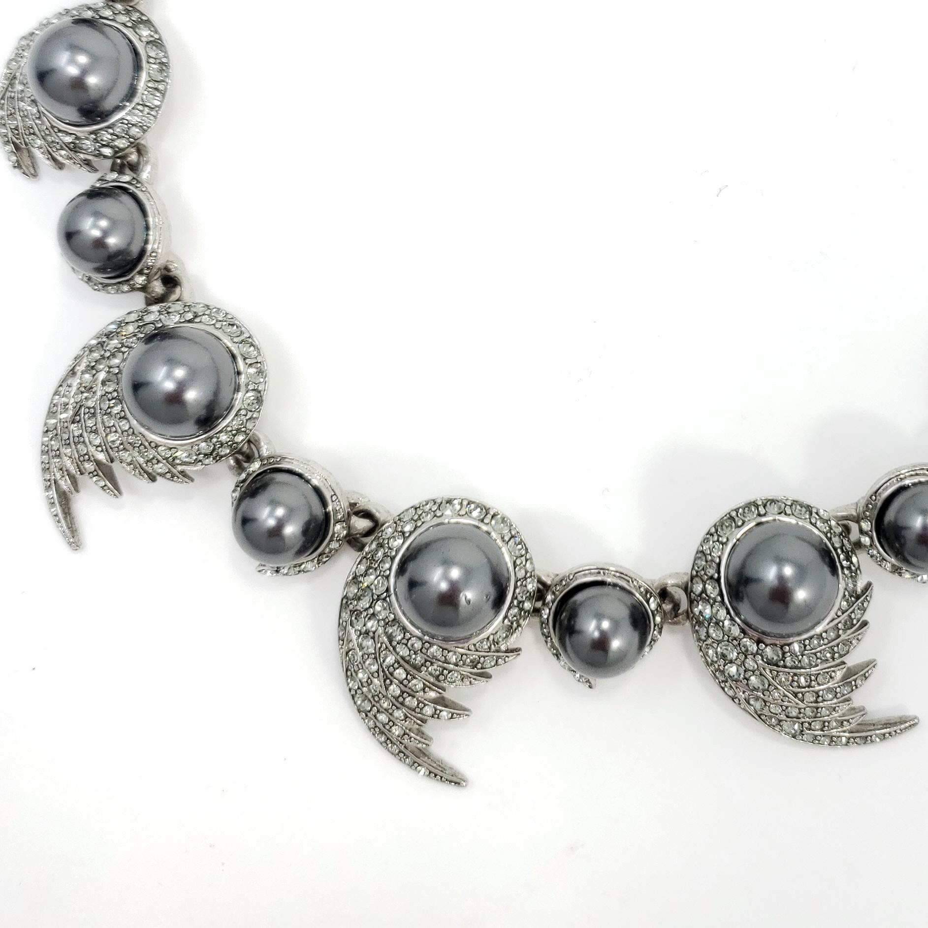Contemporain Collier à maillons Oscar de la Renta, perles de Tahiti, cristaux Swarovski en vente