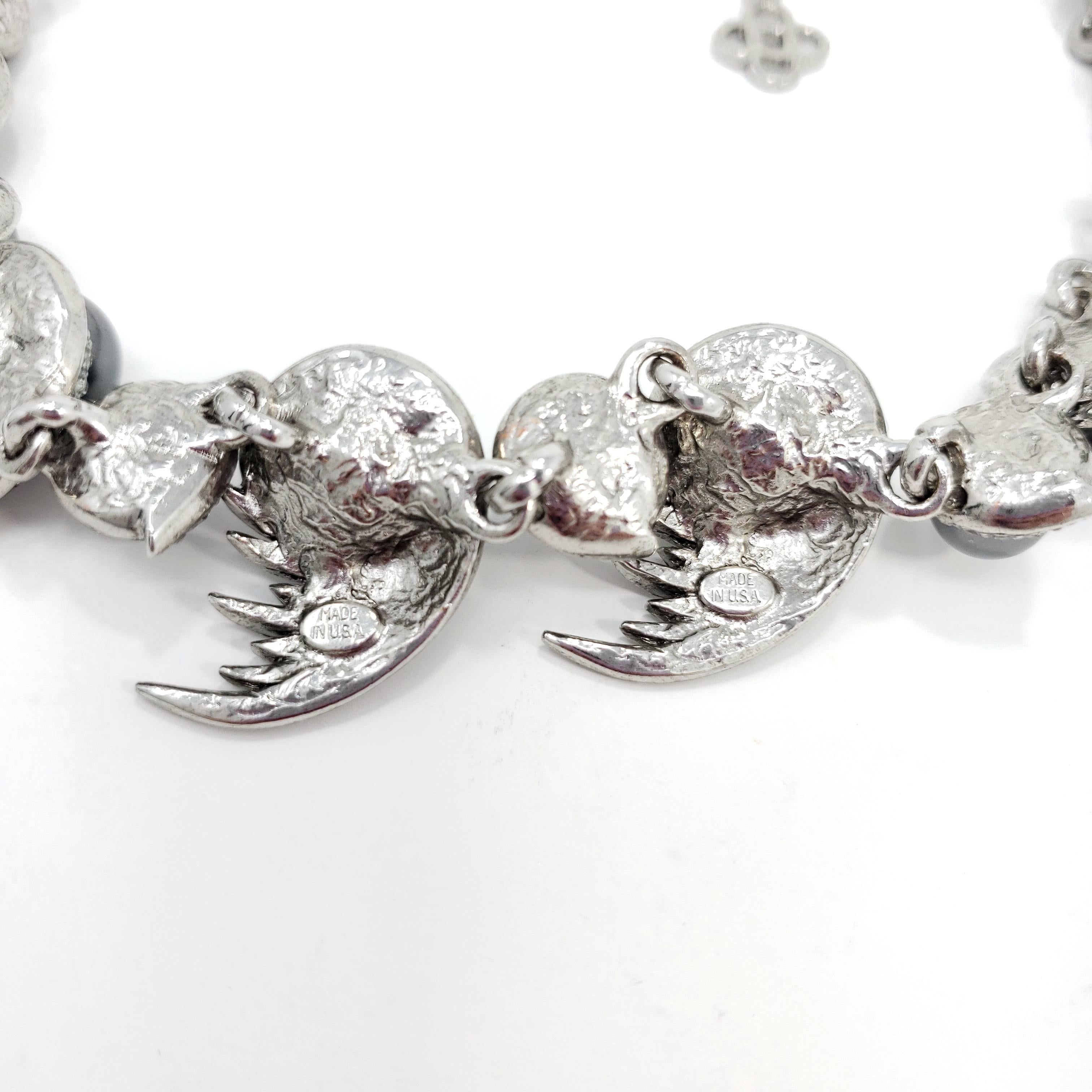 Contemporary Oscar de la Renta Faux Pearl Link Necklace, Tahitian Pearl, Swarovski Crystals For Sale