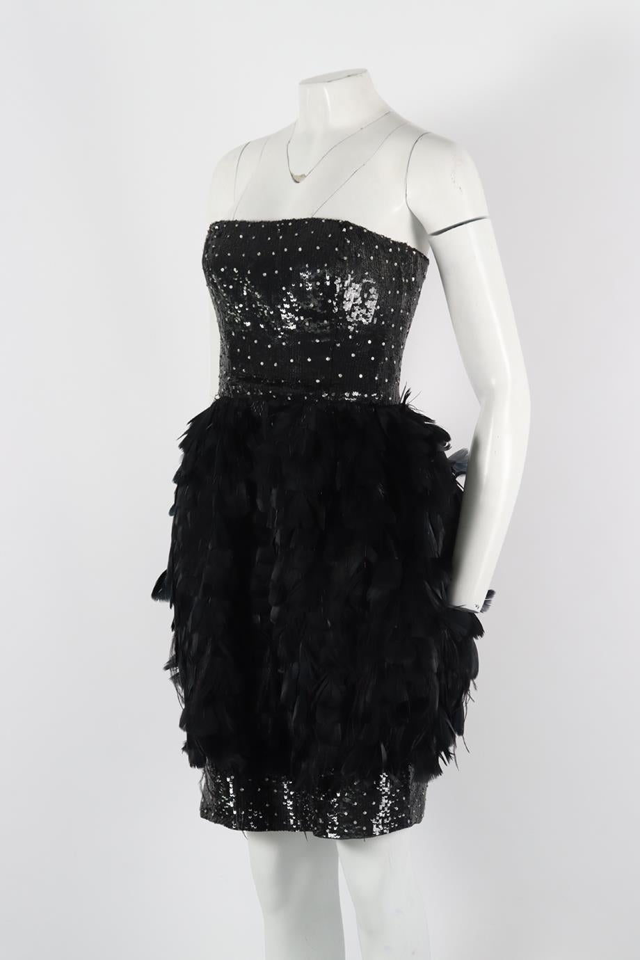 Oscar De La Renta Feather Trimmed Sequinned Silk Dress Us 6 Uk 10 In Fair Condition In London, GB