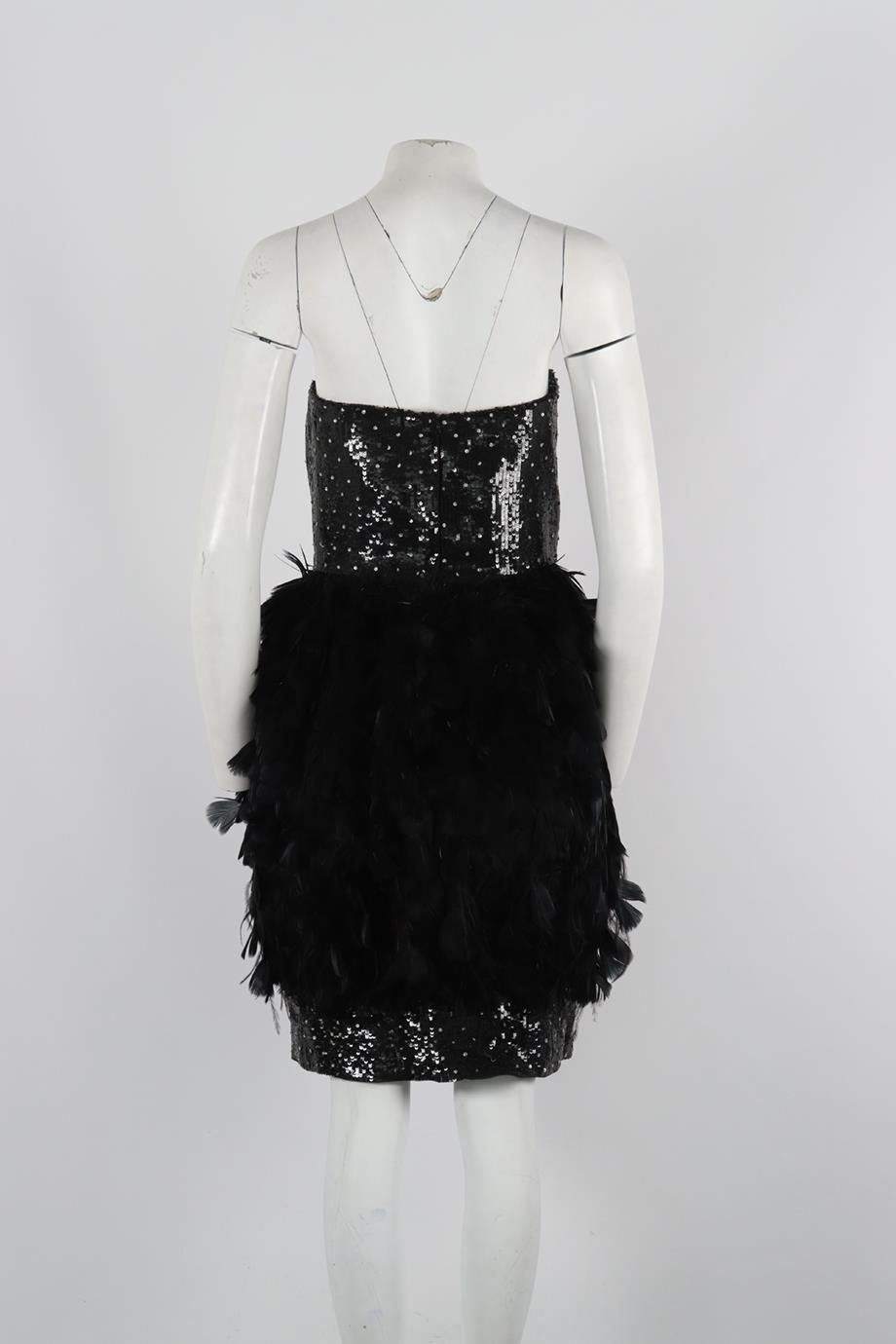 Women's Oscar De La Renta Feather Trimmed Sequinned Silk Dress Us 6 Uk 10
